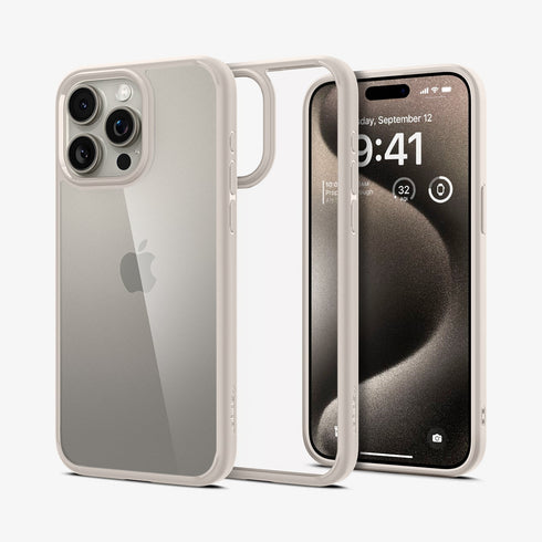 ACS07209 - iPhone 15 Series Ultra Hybrid Case in Natural Titanium showing the back